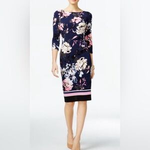 INC International Concepts Navy Floral Long Sleeve Dress